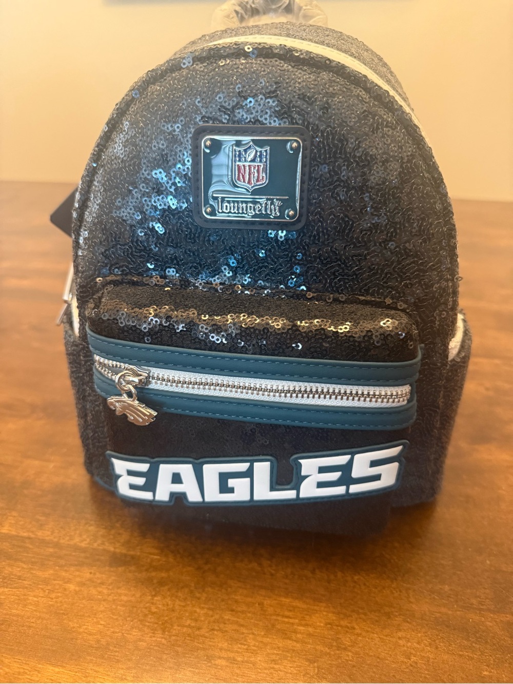 NFL Loungefly Sequin Black and Teal Eagles Mini Backpack